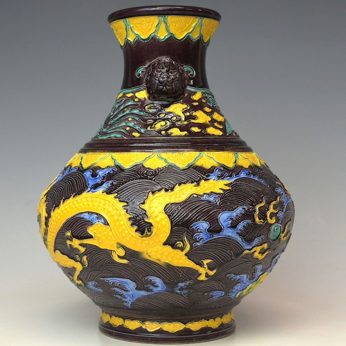 Exquisite Eiraku Zengoro XIV (Myosen) Purple Kochi Dragon & Phoenix Vase — Signed Tomobako — 26 cm Kyoto Ware Masterpiece