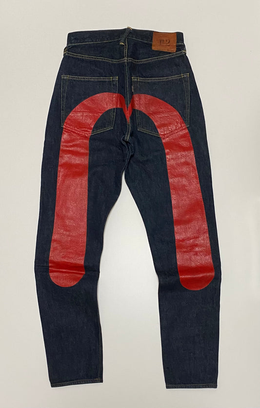 Vintage Evisu No.2 Selvedge Jeans Big RED Painted Seagull | Made in Japan Raw Denim | W31 × L35 Heritage Denim