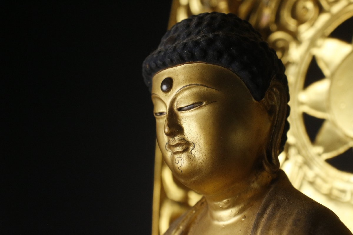 Extra-Large 70cm Giltwood Amida Sanzon Triad Zushi (Gyokugan Eyes) — Black Lacquer Portable Shrine, Edo-Period Style, Museum-Grade Butsuzo