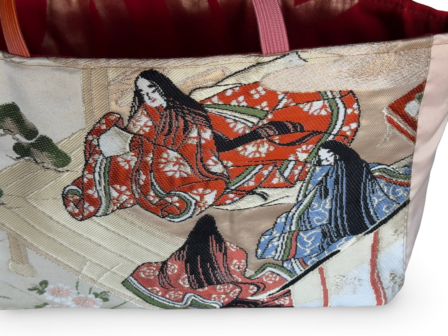 Remake Wagara Heian Court Tote Bag — Genji Monogatari Obi Fabric | Japanese Kimono Tapestry Art Handbag