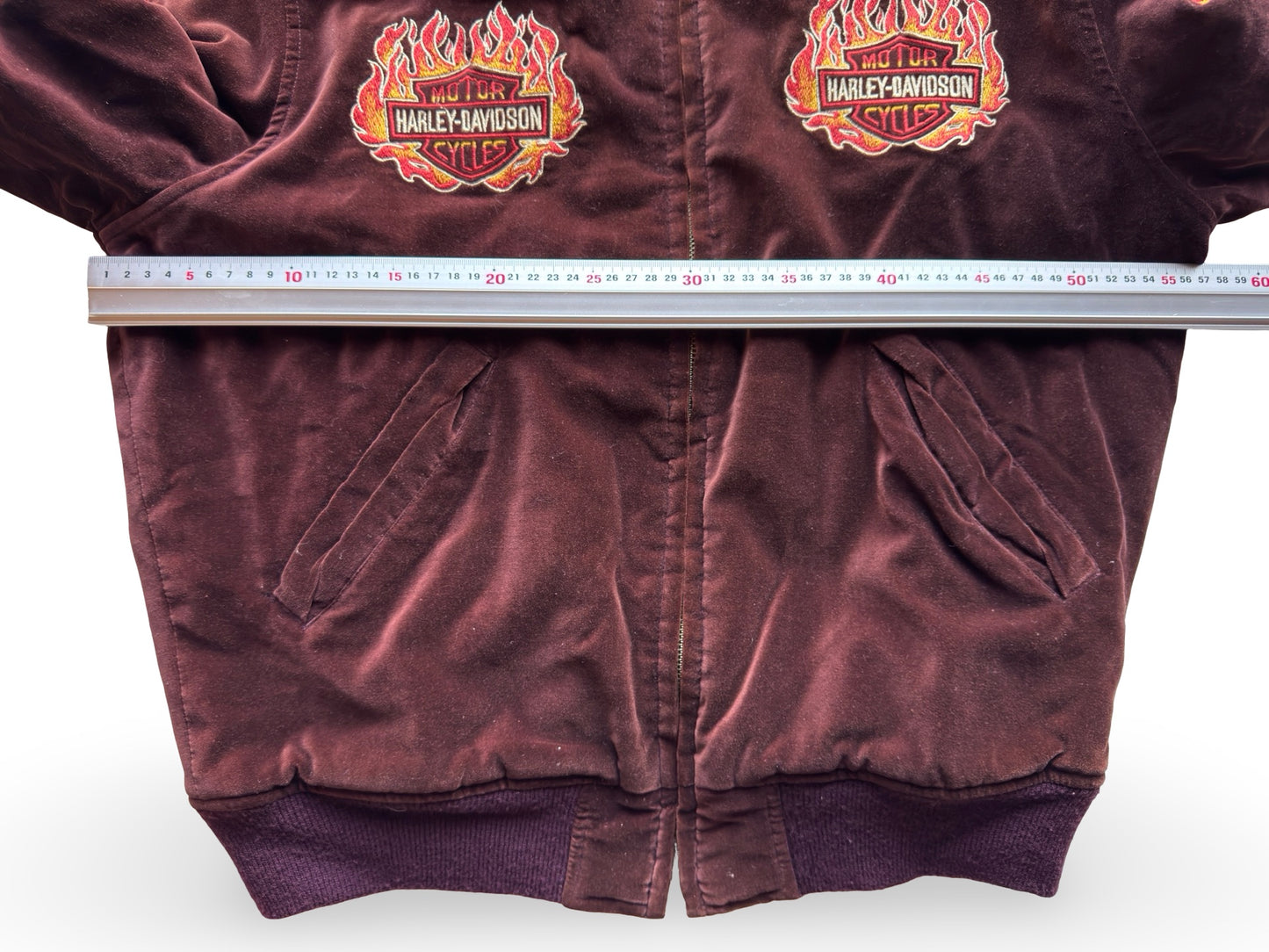 Vintage Harley-Davidson “Chrome Sweet Chrome” Flame-Velour Bomber Jacket (One Side Only)