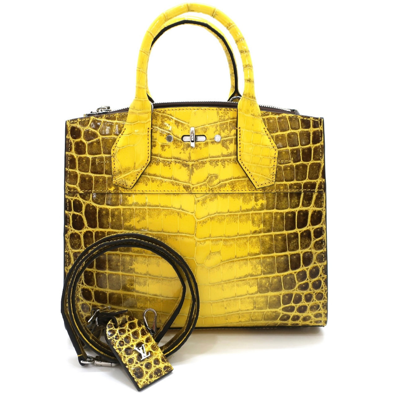 Louis Vuitton City Steamer N94977 Jaune Sahara Exotic Crocodile Leather Bag Yellow Croco Handbag Shoulder Strap VIP Edition Full Set Luxury
