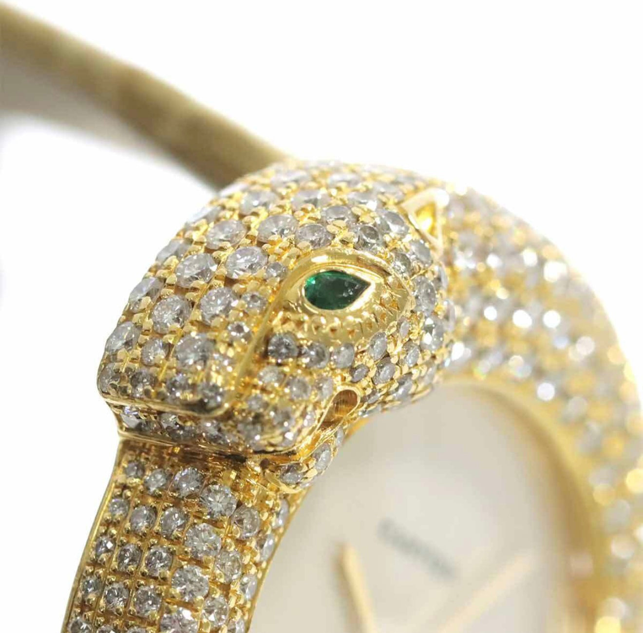 Cartier Panthère 1925 K18YG Diamond Ladies Watch WF317551 – Ivory Crocodile Strap, Full Pavé Panther Motif, Luxury Collector’s Piece