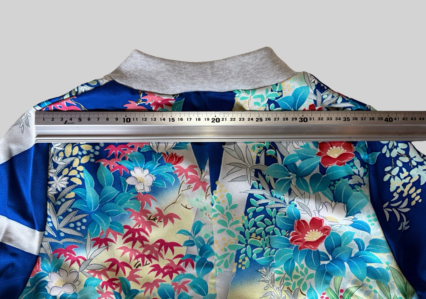Vintage Kimono Remake Bomber Jacket Blue Floral Camellia Silk Upcycled Japanese Wearable Art Jacket Unisex Free Size S M