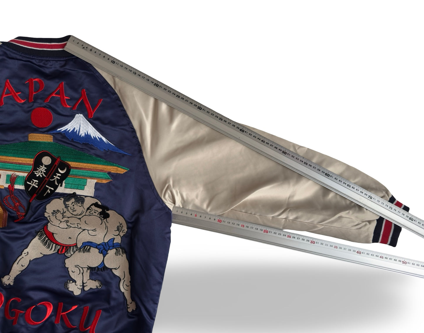 Dope Reversible Ryogoku Sumo Sukajan Jacket – Mt. Fuji Embroidery, Neon Banner Side, Premium Japanese Souvenir Art