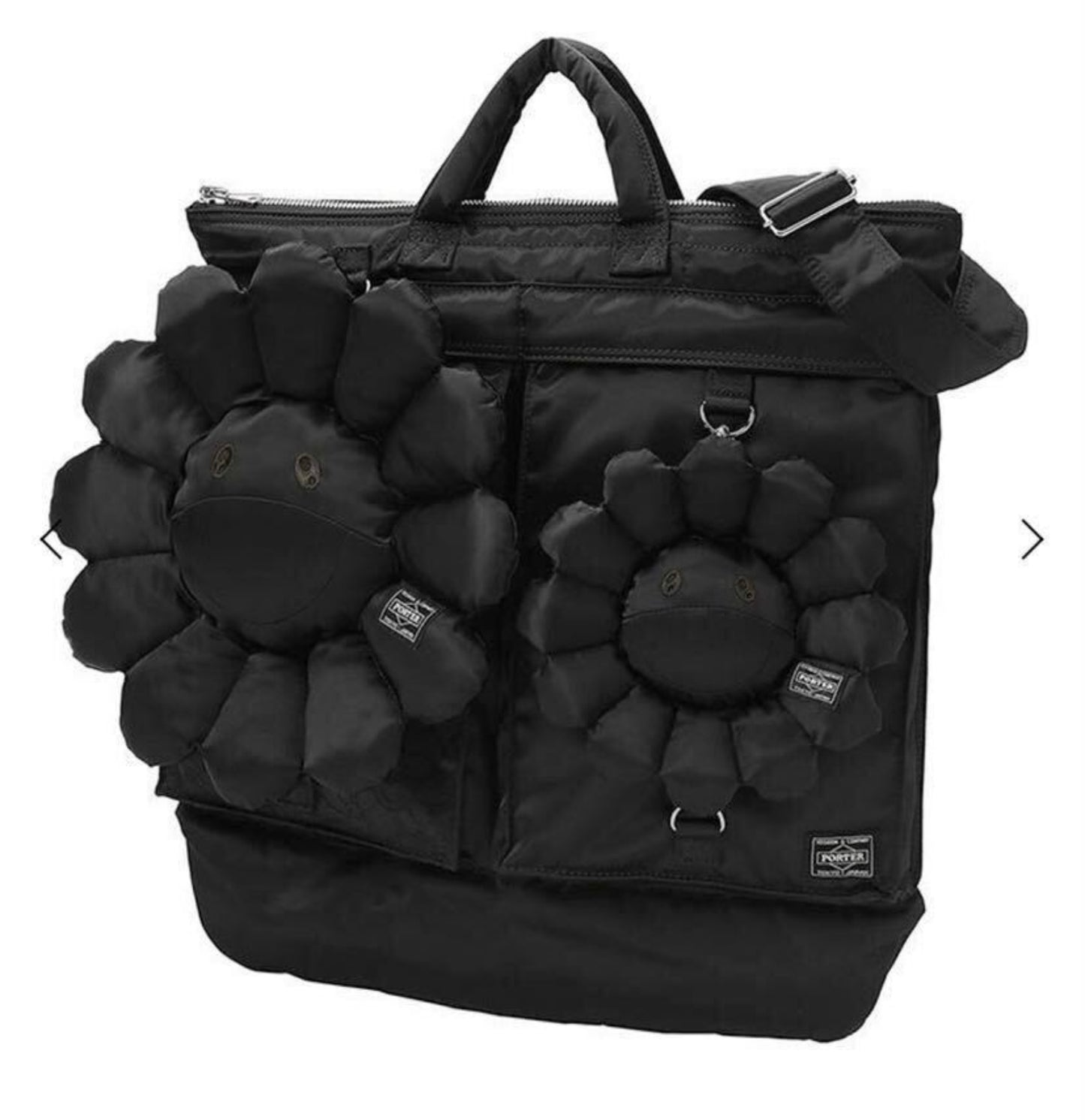 Takashi Murakami × PORTER Black Plush Flower Helmet Bag | Limited Japan Release | Collector Art Tote