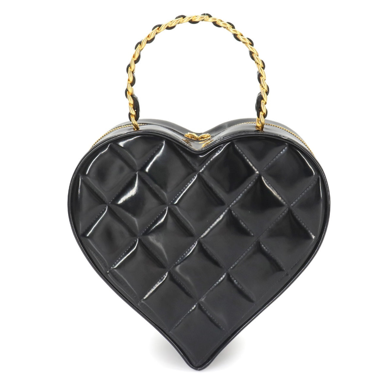 CHANEL Vintage Matelassé Heart Vanity Bag – Black × White Enamel with Gold Hardware – Iconic CC Logo, Rare Collectible 90261096