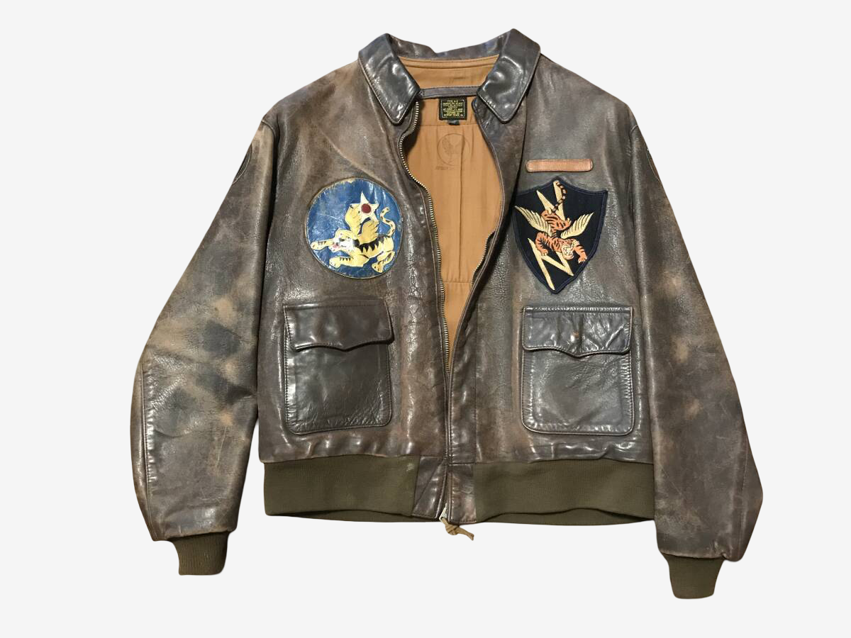 Flowers McColgan A-2 Flight Jacket Size 40 USA Made Leather Blood Chit Flying Tigers TALON Vintage Repro