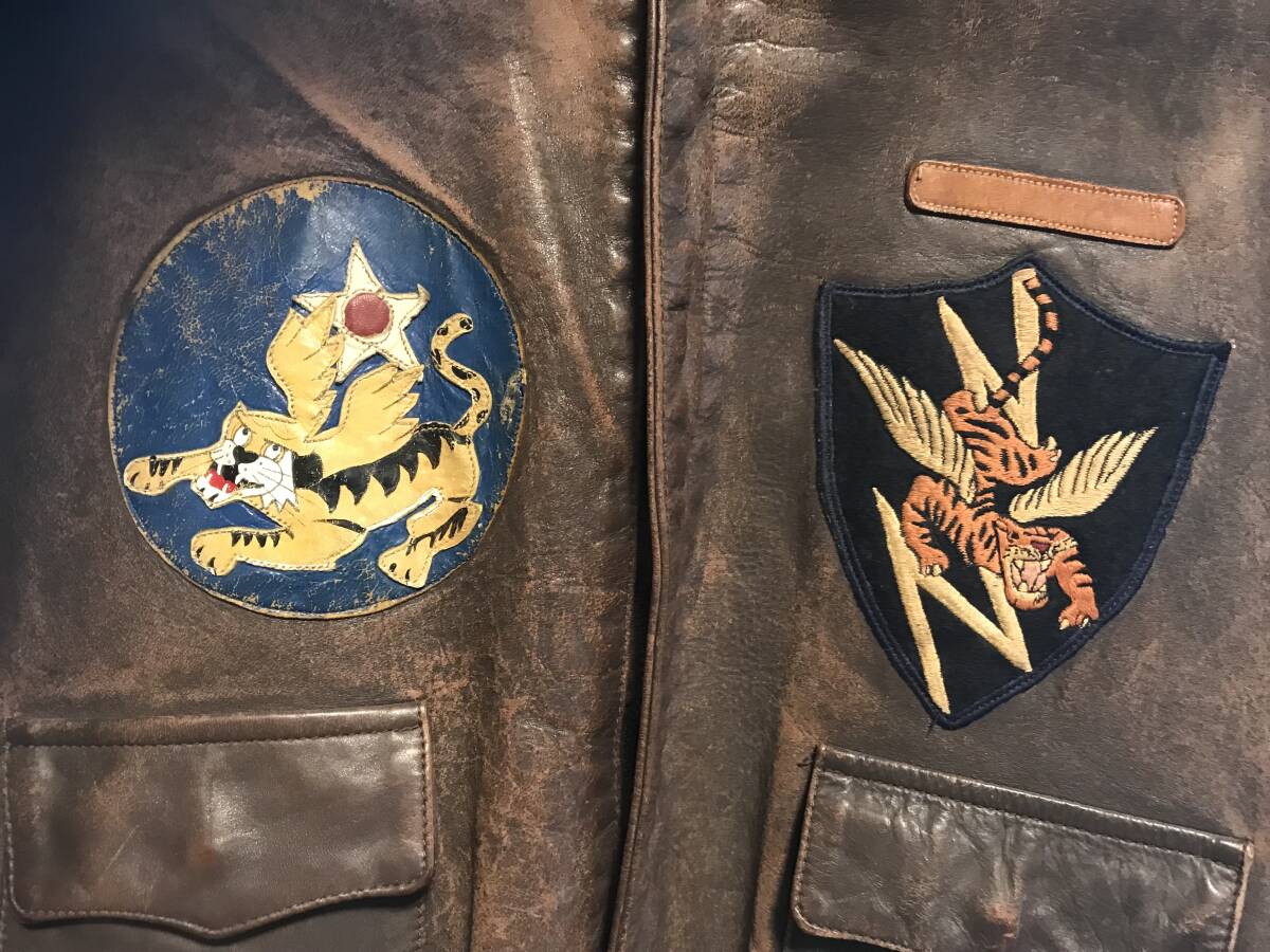 Flowers McColgan A-2 Flight Jacket Size 40 USA Made Leather Blood Chit Flying Tigers TALON Vintage Repro