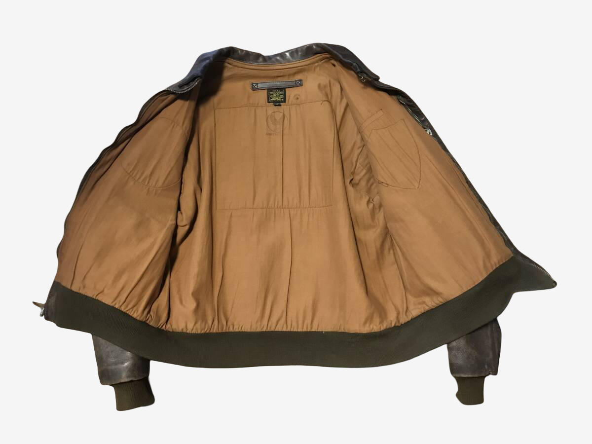 Flowers McColgan A-2 Flight Jacket Size 40 USA Made Leather Blood Chit Flying Tigers TALON Vintage Repro