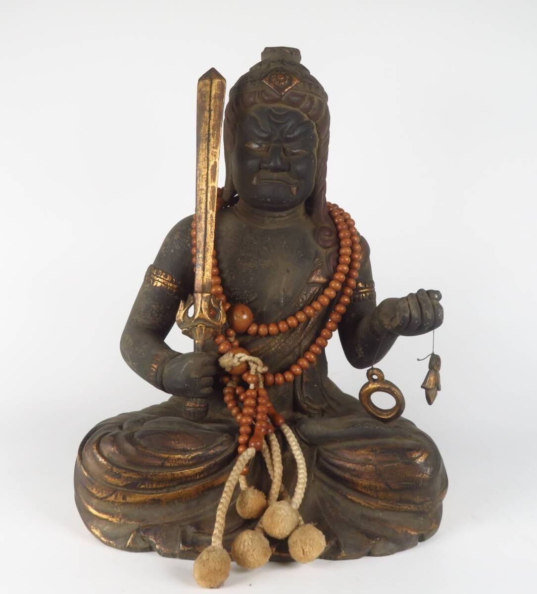 Fudō Myōō Polychrome Wooden Statue | Guardian Wisdom King Acala | Kyushu Temple Provenance | 64.5 cm
