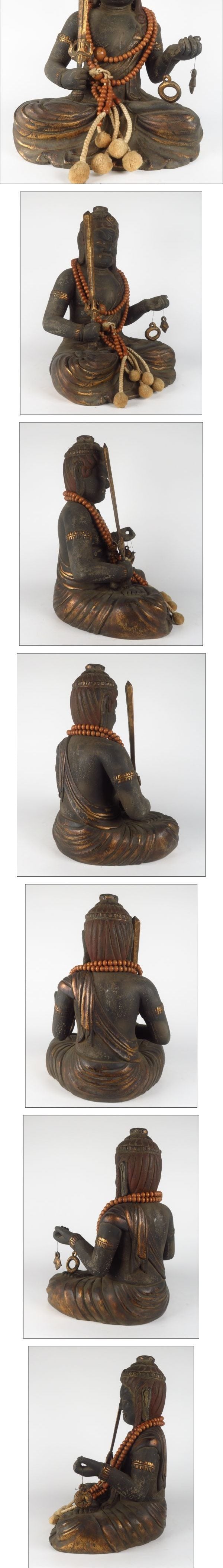 Fudō Myōō Polychrome Wooden Statue | Guardian Wisdom King Acala | Kyushu Temple Provenance | 64.5 cm