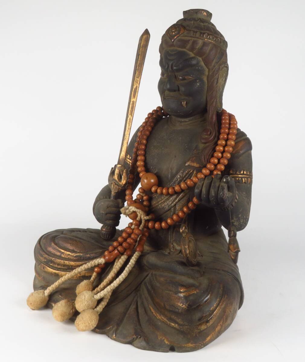 Fudō Myōō Polychrome Wooden Statue | Guardian Wisdom King Acala | Kyushu Temple Provenance | 64.5 cm