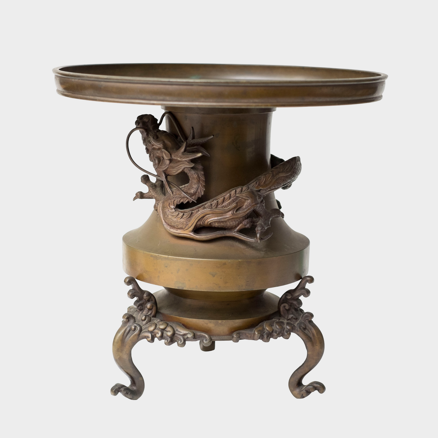 Japanese Bronze Usubata Ikebana Vessel with High-Relief Dragon | Edo–Meiji Period Sculptural Metalwork