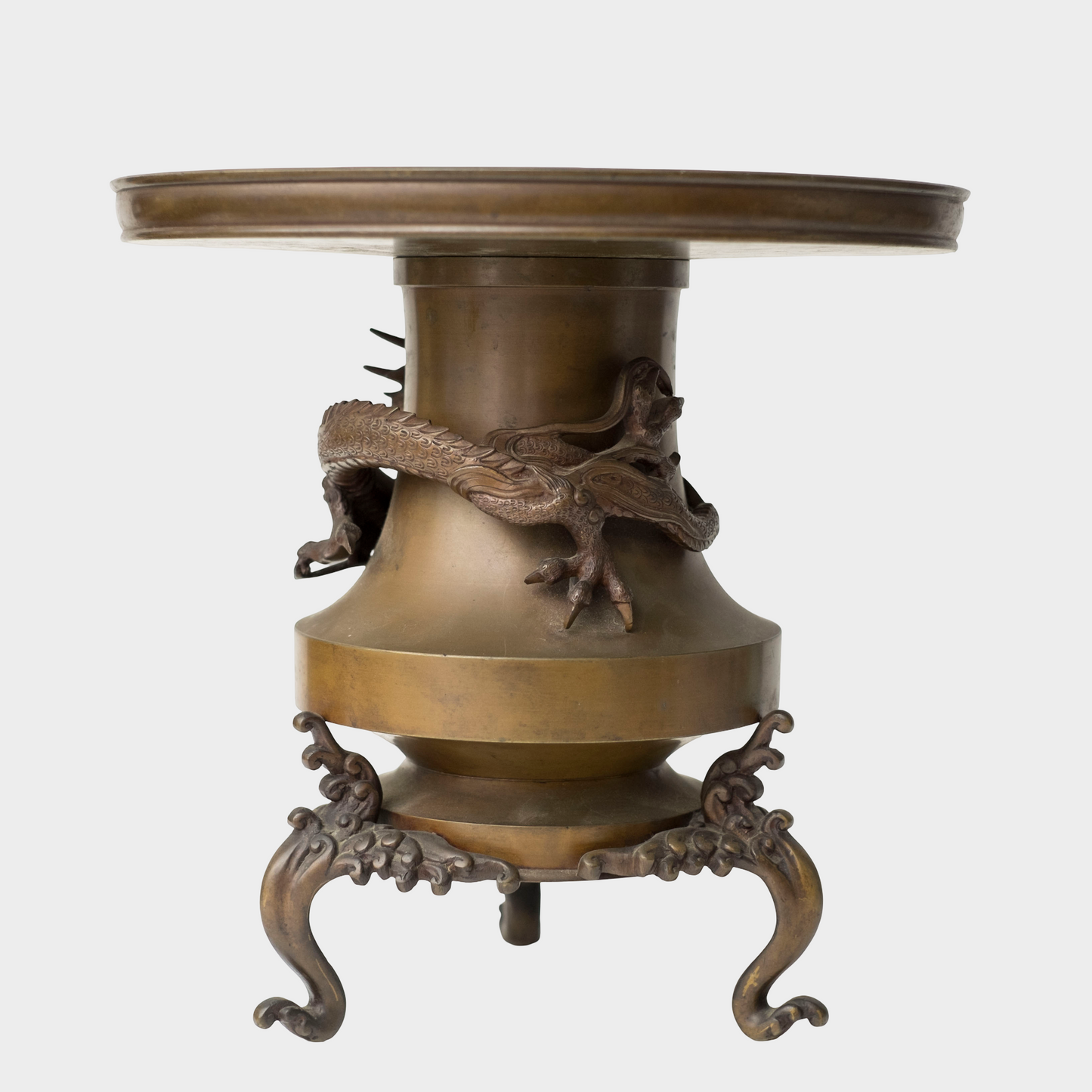 Japanese Bronze Usubata Ikebana Vessel with High-Relief Dragon | Edo–Meiji Period Sculptural Metalwork