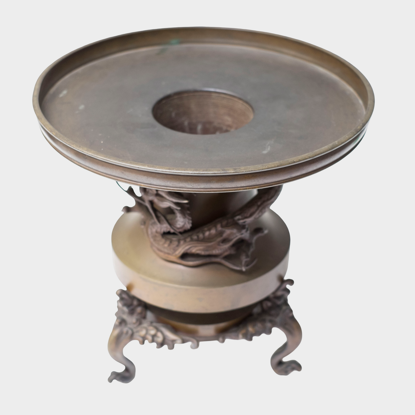 Japanese Bronze Usubata Ikebana Vessel with High-Relief Dragon | Edo–Meiji Period Sculptural Metalwork