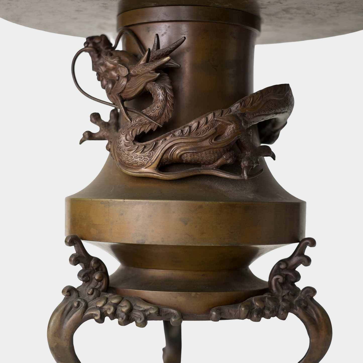 Japanese Bronze Usubata Ikebana Vessel with High-Relief Dragon | Edo–Meiji Period Sculptural Metalwork