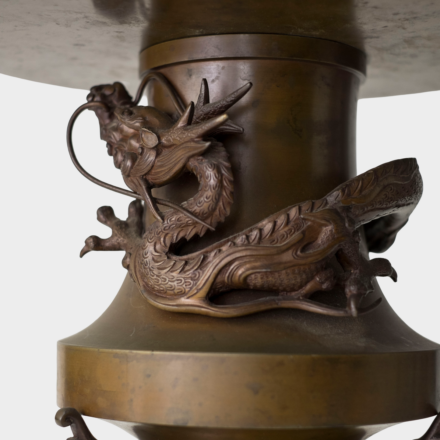 Japanese Bronze Usubata Ikebana Vessel with High-Relief Dragon | Edo–Meiji Period Sculptural Metalwork