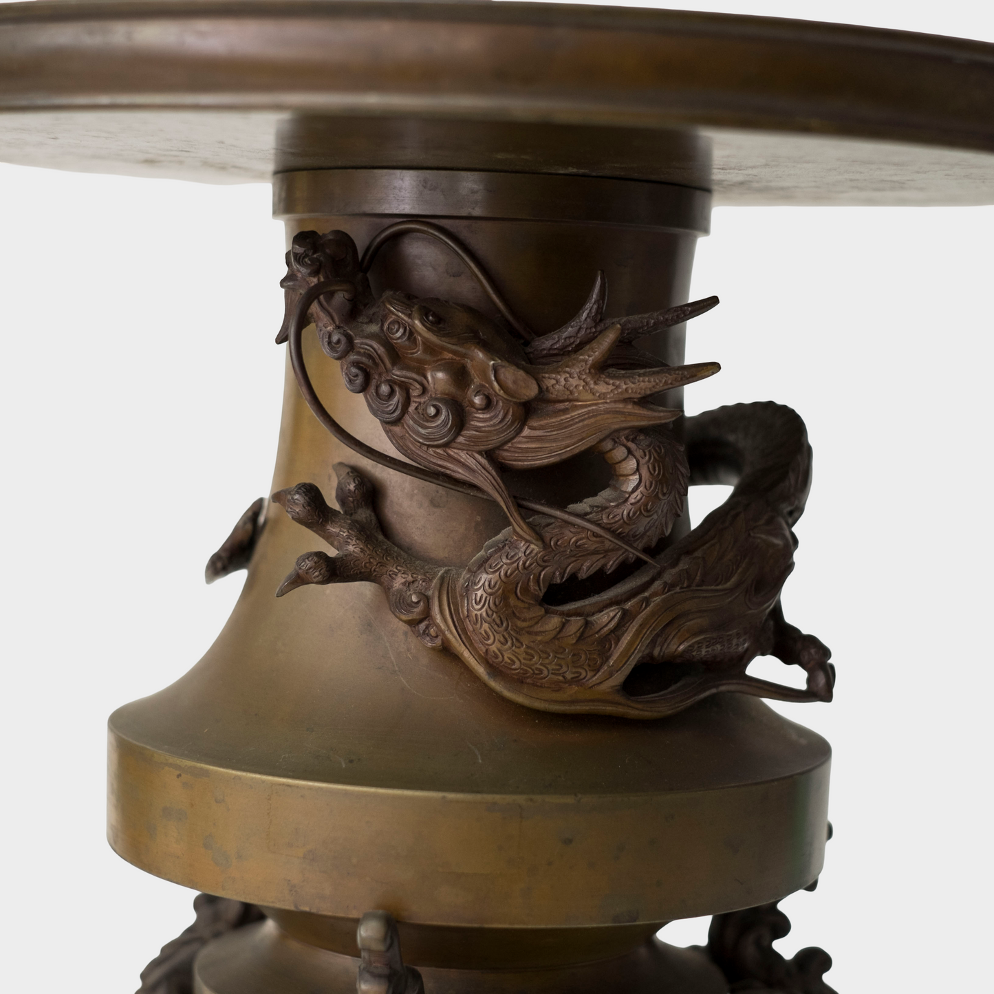 Japanese Bronze Usubata Ikebana Vessel with High-Relief Dragon | Edo–Meiji Period Sculptural Metalwork
