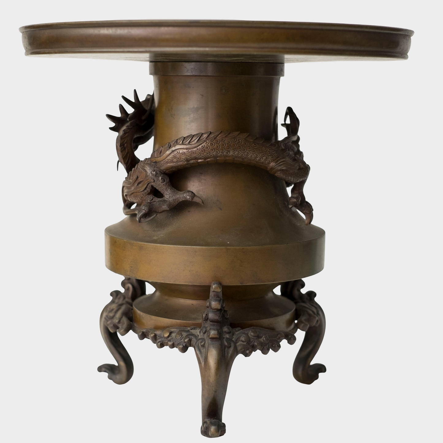 Japanese Bronze Usubata Ikebana Vessel with High-Relief Dragon | Edo–Meiji Period Sculptural Metalwork