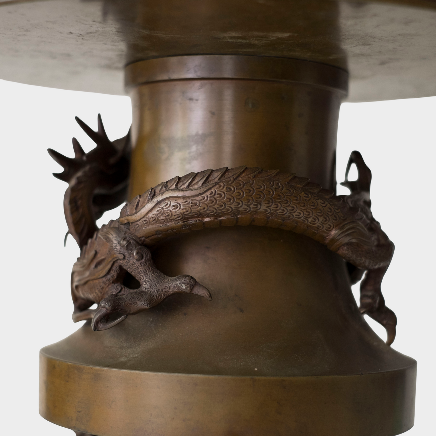 Japanese Bronze Usubata Ikebana Vessel with High-Relief Dragon | Edo–Meiji Period Sculptural Metalwork