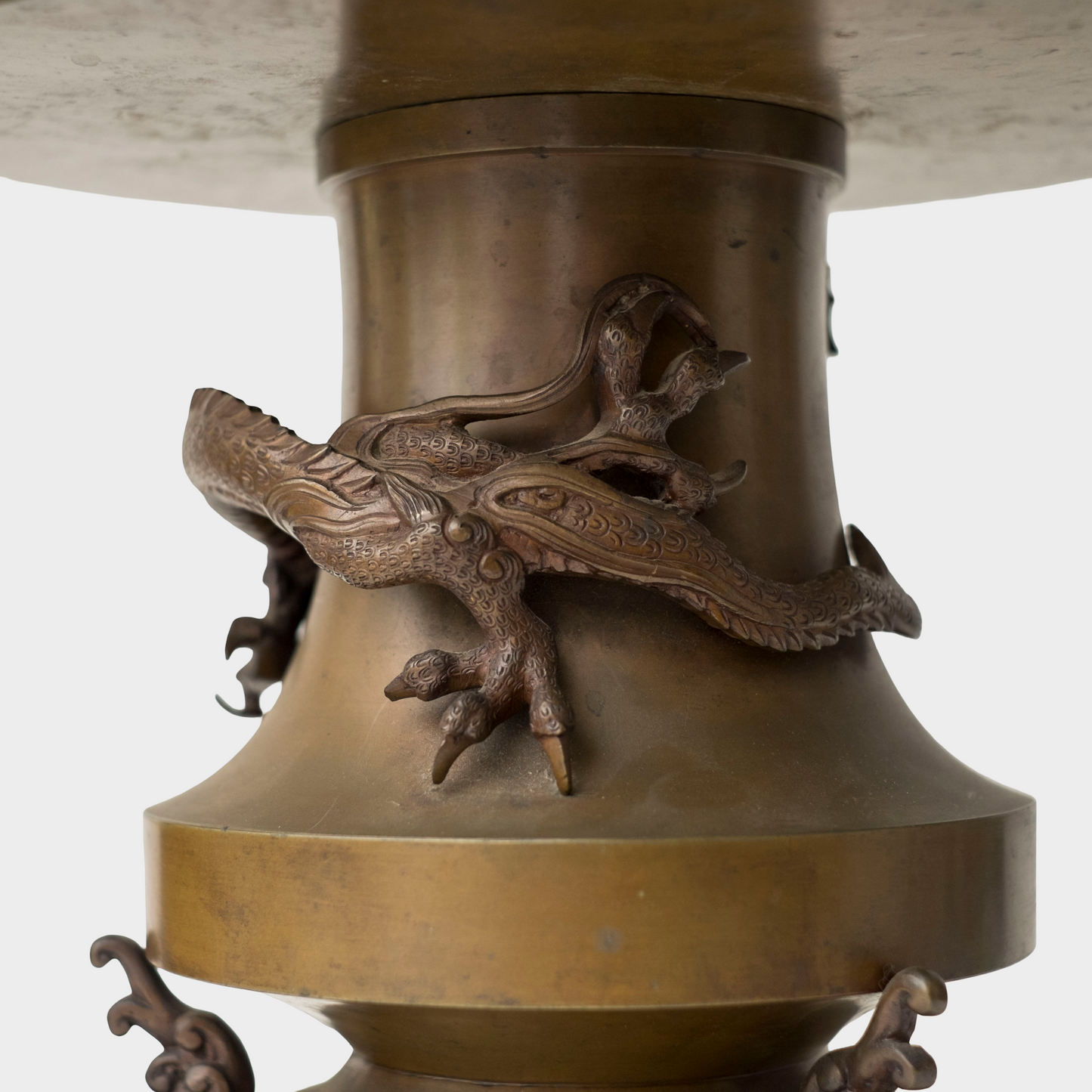 Japanese Bronze Usubata Ikebana Vessel with High-Relief Dragon | Edo–Meiji Period Sculptural Metalwork