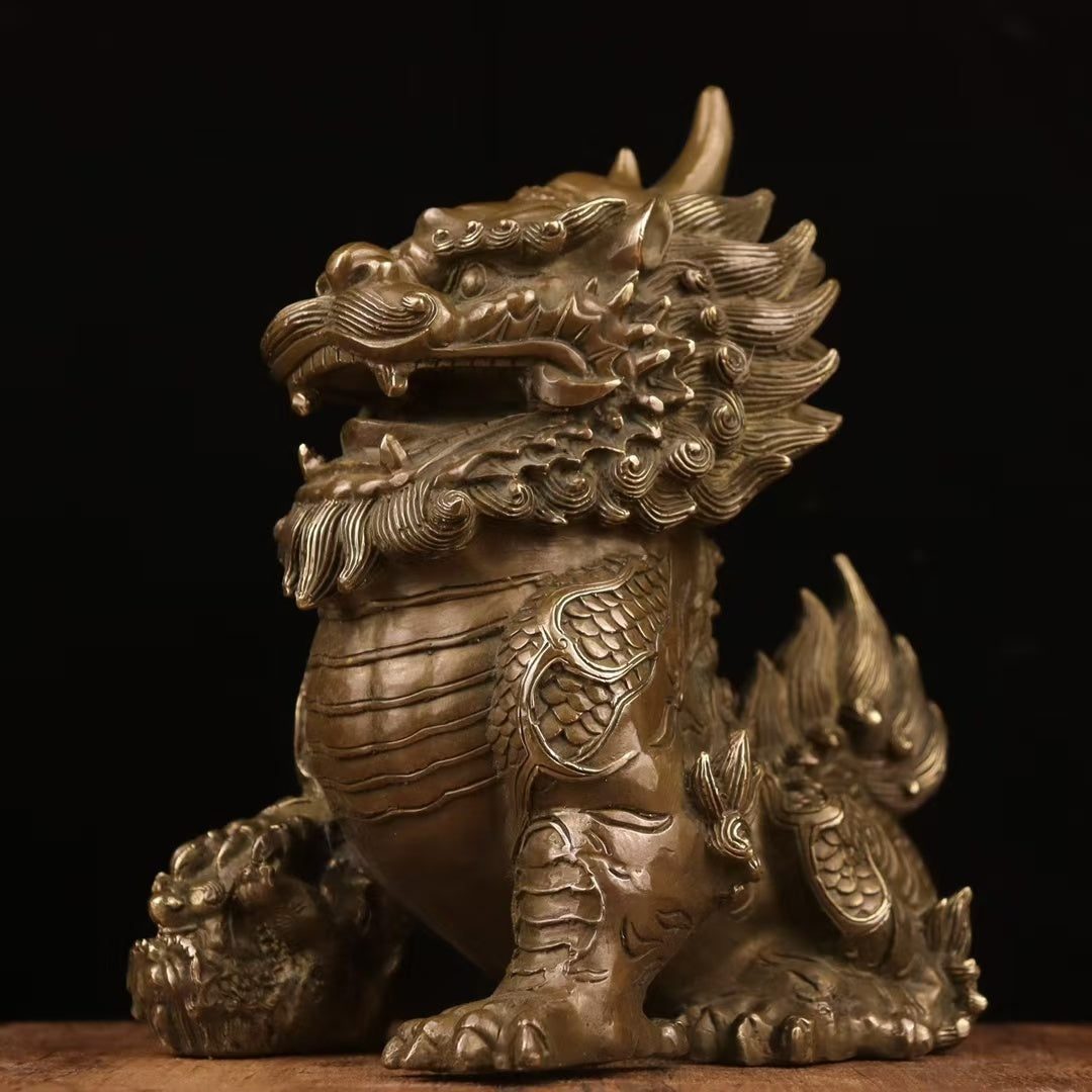 Gallery-Scale Gilt-Toned Bronze Shishi Guardian Pair Okimono — Relief-Carved Lions (~22 cm) — Threshold Protector Set