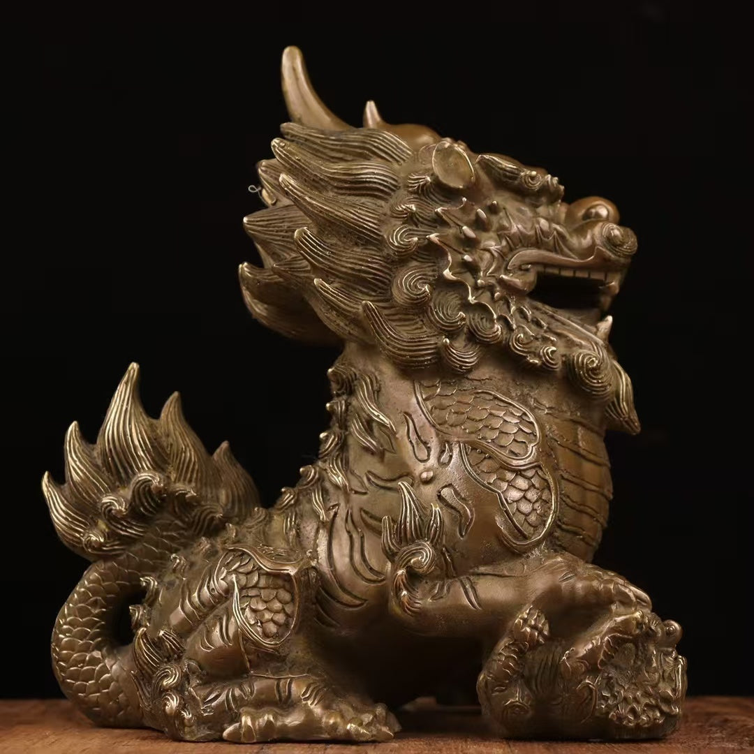 Gallery-Scale Gilt-Toned Bronze Shishi Guardian Pair Okimono — Relief-Carved Lions (~22 cm) — Threshold Protector Set