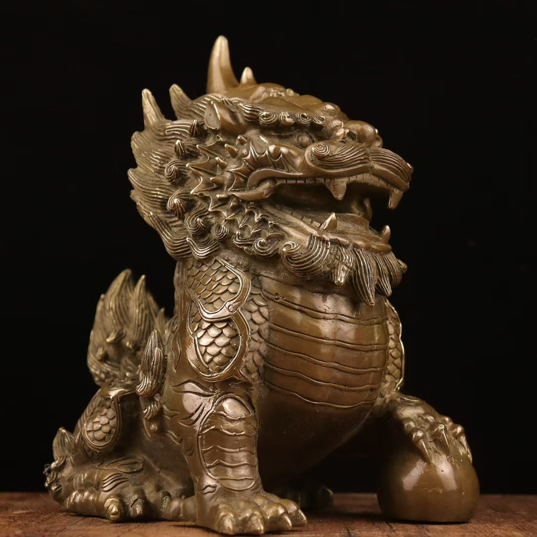 Gallery-Scale Gilt-Toned Bronze Shishi Guardian Pair Okimono — Relief-Carved Lions (~22 cm) — Threshold Protector Set