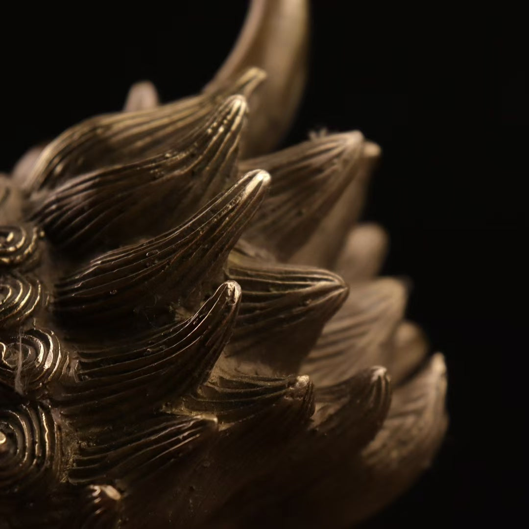 Gallery-Scale Gilt-Toned Bronze Shishi Guardian Pair Okimono — Relief-Carved Lions (~22 cm) — Threshold Protector Set