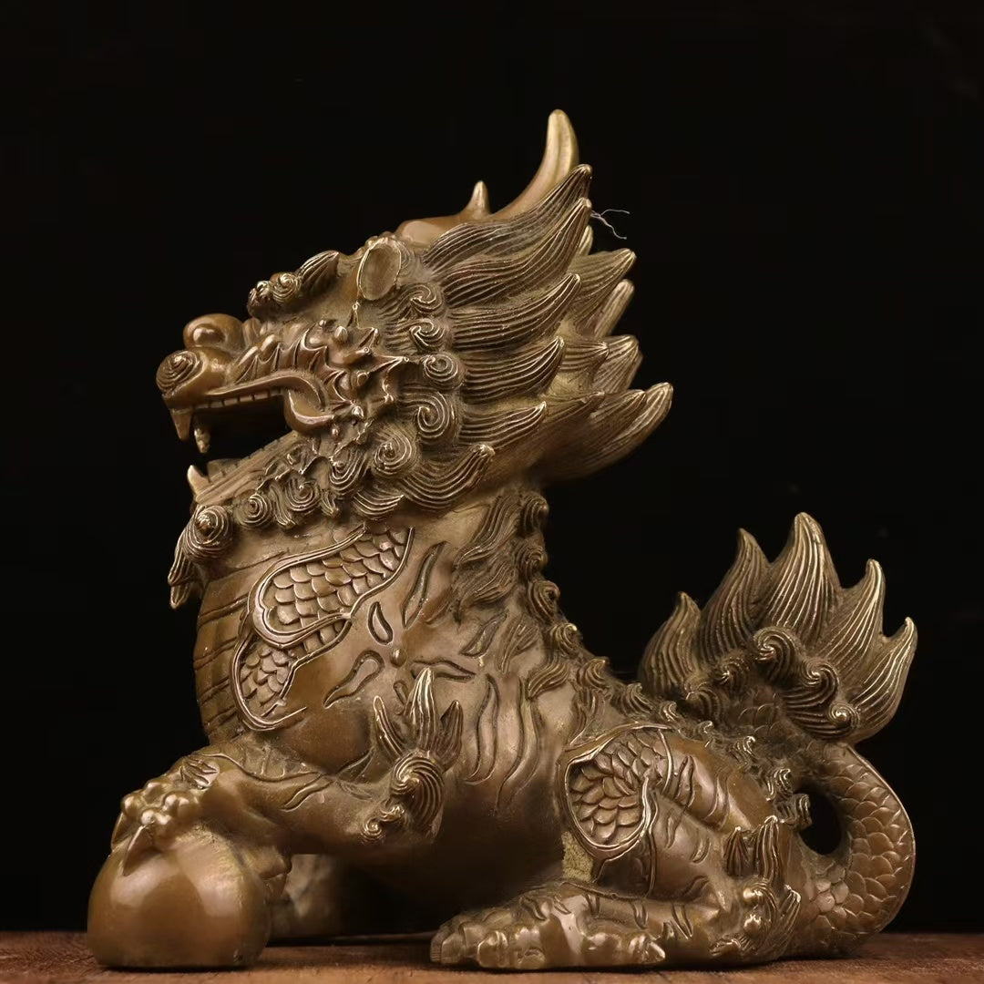 Gallery-Scale Gilt-Toned Bronze Shishi Guardian Pair Okimono — Relief-Carved Lions (~22 cm) — Threshold Protector Set