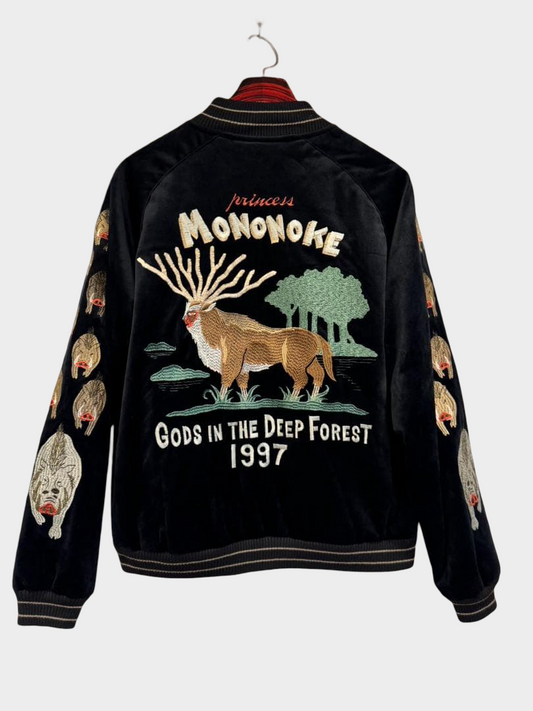 RARE Studio Ghibli Princess Mononoke Early Model Sukajan Shishi-gami Black Forest Spirit Embroidered Jacket