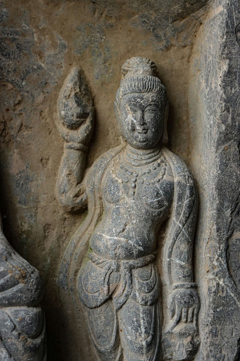 Gandhara Grey Schist Seated Bodhisattva Fragment with Draped Torso, Kushan-Era Style Stone Sculpture (Antique, 100+ Years)