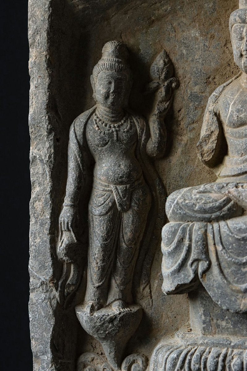 Gandhara Grey Schist Seated Bodhisattva Fragment with Draped Torso, Kushan-Era Style Stone Sculpture (Antique, 100+ Years)