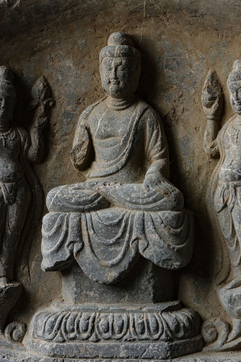 Gandhara Grey Schist Seated Bodhisattva Fragment with Draped Torso, Kushan-Era Style Stone Sculpture (Antique, 100+ Years)