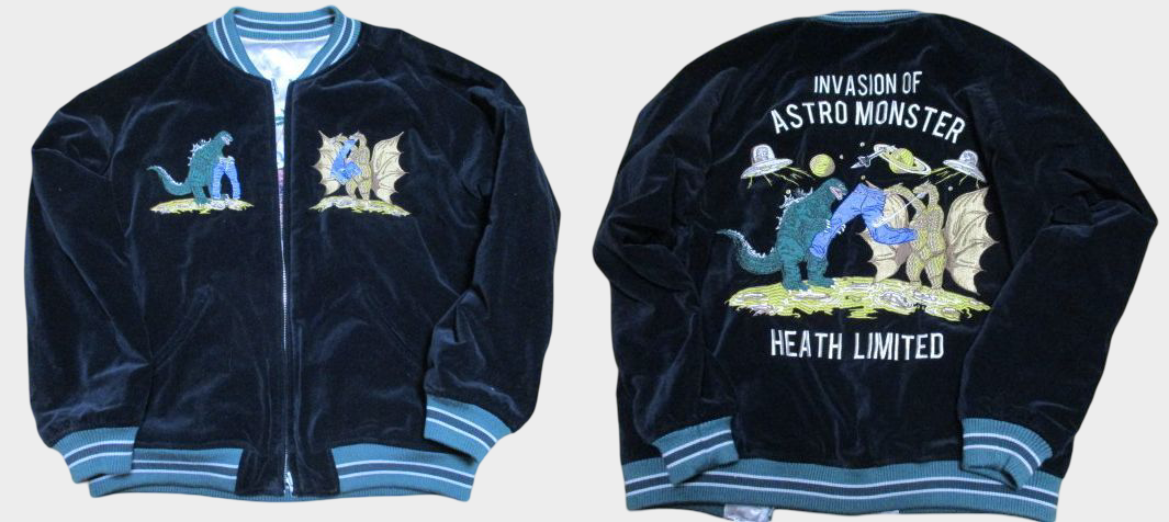 Godzilla × King Ghidorah Reversible Sukajan — Japanese Kaiju Souvenir Jacket, Size 42