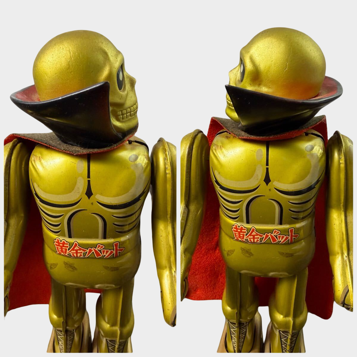 Golden Bat Mechanical Tin Figure — Boxed Japanese Clockwork Superhero, Billiken Shokai Ōgon Bat