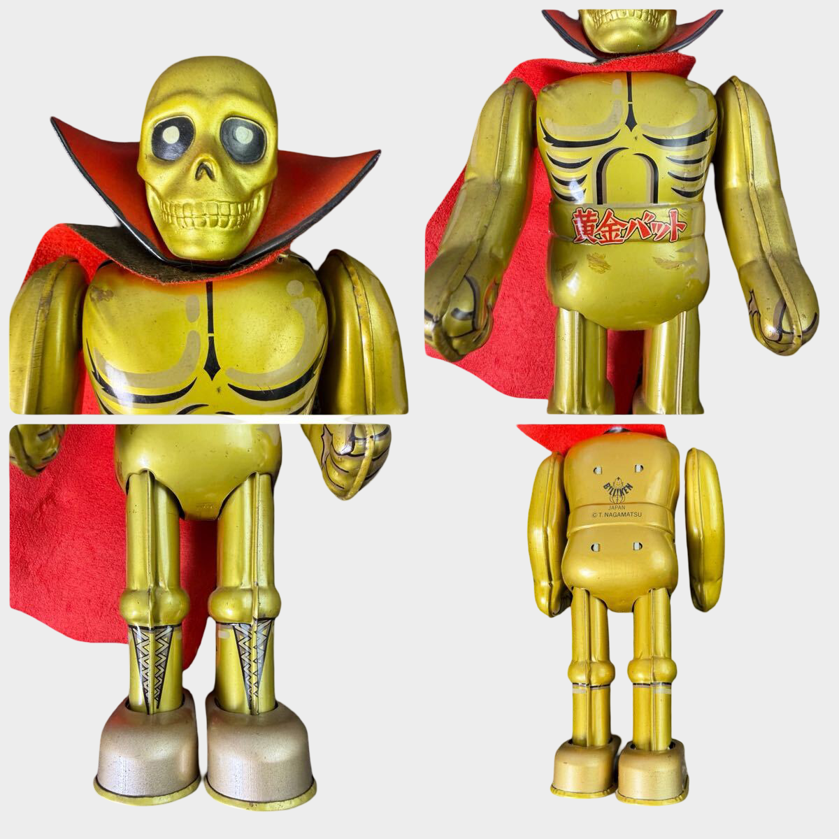 Golden Bat Mechanical Tin Figure — Boxed Japanese Clockwork Superhero, Billiken Shokai Ōgon Bat