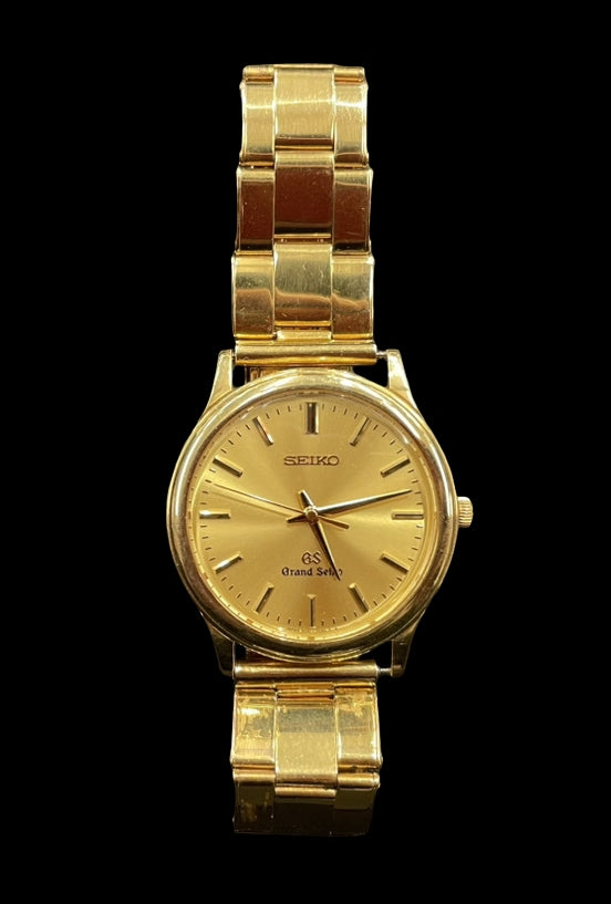 Grand Seiko 9581-7010 · 18K Solid Gold 78.3g · Quartz 35mm · Gold Dial Dress Watch · Vintage GS Rarity · Good Condition