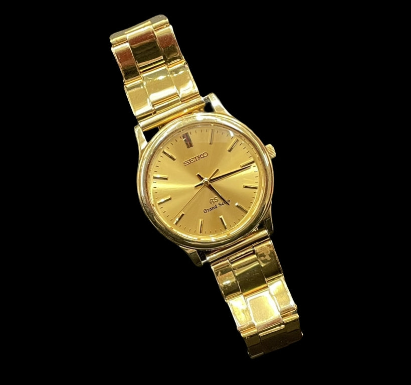 Grand Seiko 9581-7010 · 18K Solid Gold 78.3g · Quartz 35mm · Gold Dial Dress Watch · Vintage GS Rarity · Good Condition