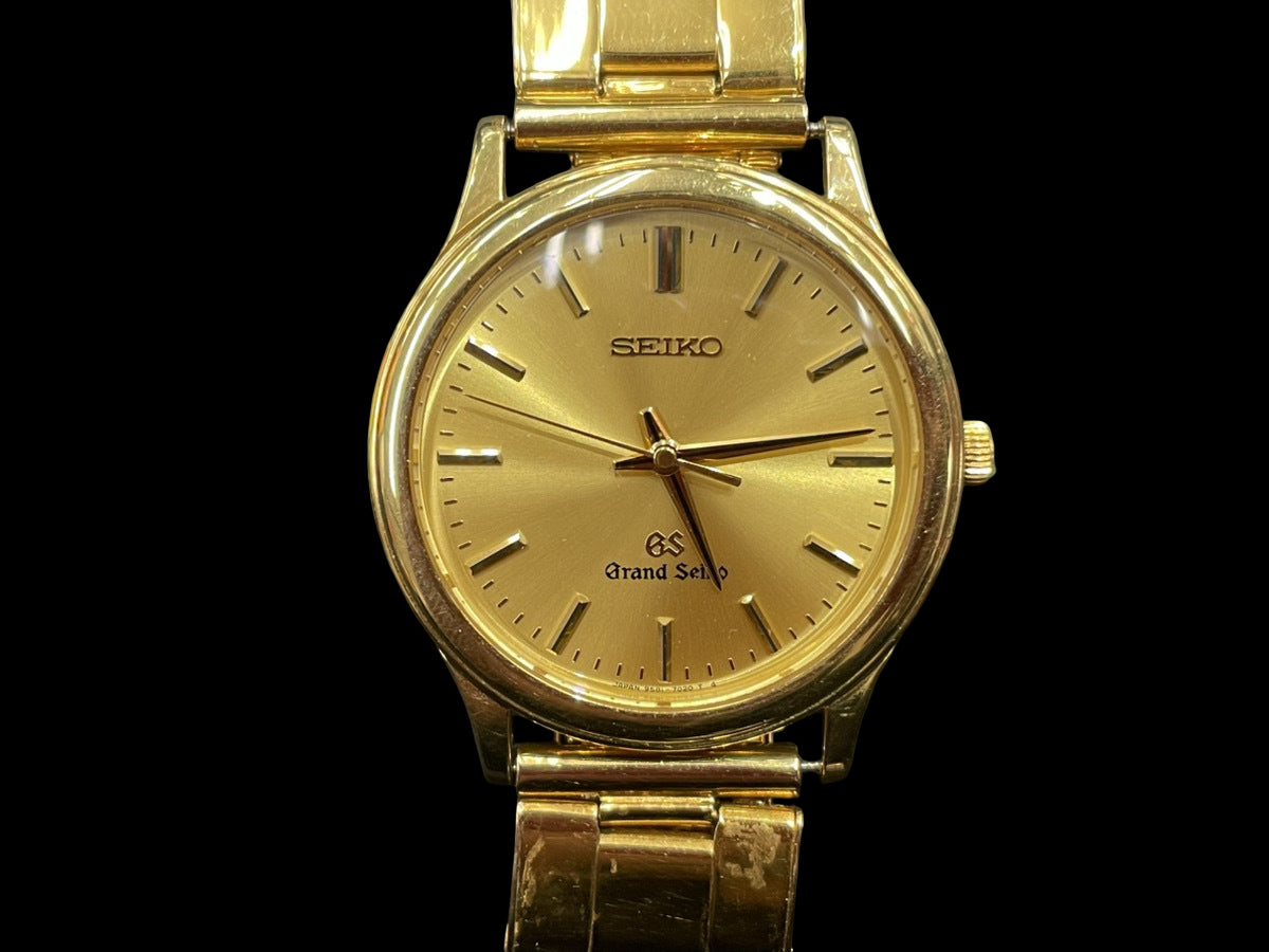 Grand Seiko 9581-7010 · 18K Solid Gold 78.3g · Quartz 35mm · Gold Dial Dress Watch · Vintage GS Rarity · Good Condition