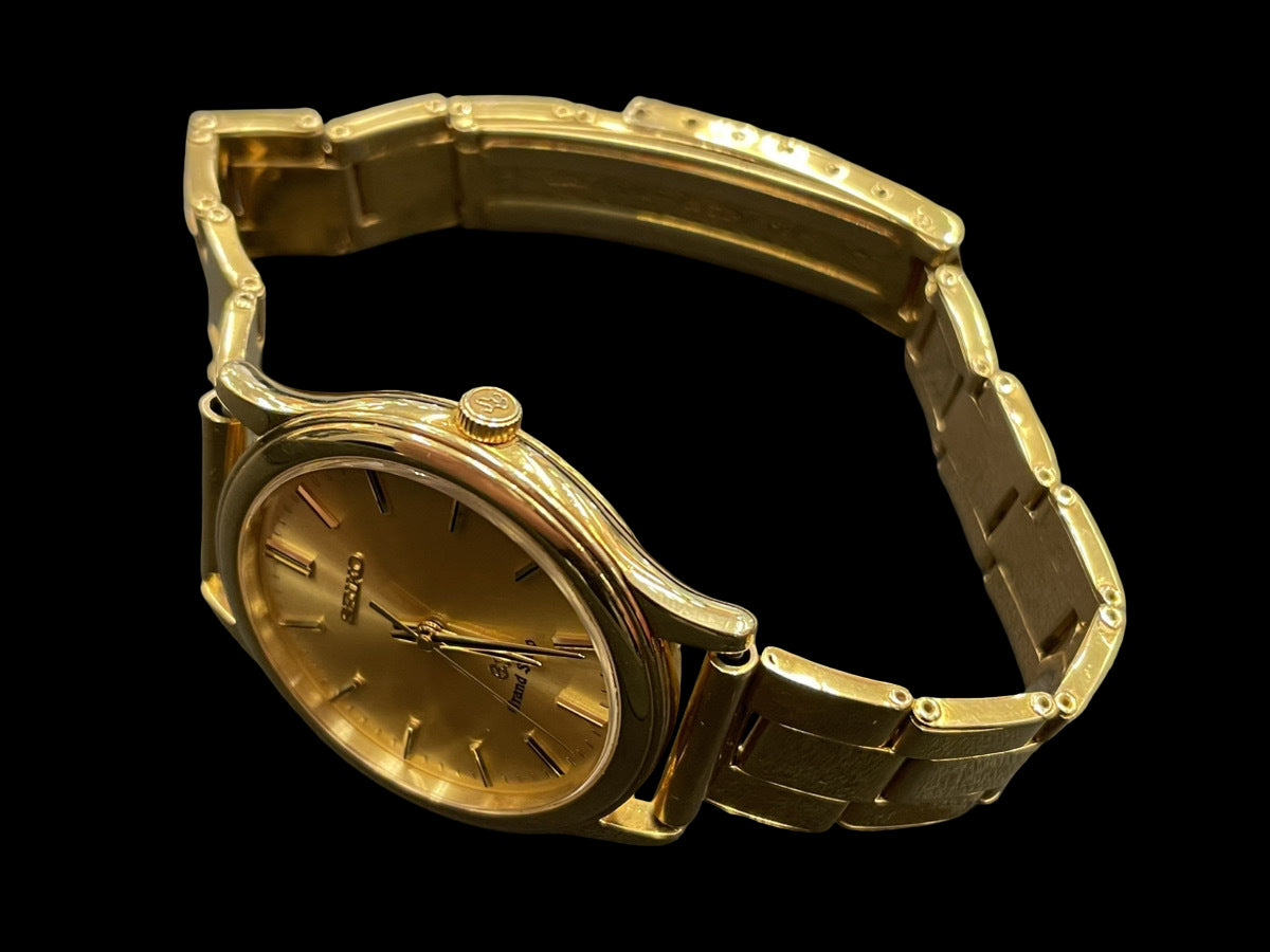 Grand Seiko 9581-7010 · 18K Solid Gold 78.3g · Quartz 35mm · Gold Dial Dress Watch · Vintage GS Rarity · Good Condition