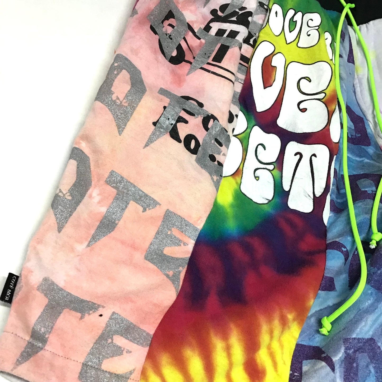 Remake Baggy Hiphop Loose Psychedelic Colorful Bespoke Hypebeast Japanese Vintage Wagara Graphics Style  Handmade Custom One and Only One Cote Mer Upcycle Sustainable Street Fashion Bleached Tie Dye Half Pants Shorts Bottoms ( Size : L )