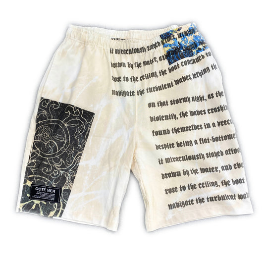 Baggy Hiphop Loose Bespoke Hypebeast Japanese Vintage Wagara Graphics Style  Handmade Custom One and Only One Cote Mer Upcycle Sustainable Street Fashion Bleached Half Pants Shorts Bottoms ( Size : XL )
