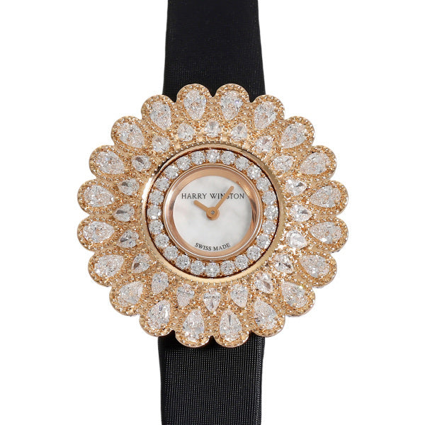 Harry Winston Marquise Time HJTQHM36RR001 – 18K Rose Gold Diamond MOP Dial Satin Strap Ladies Quartz Watch (Rare Collector Grade)