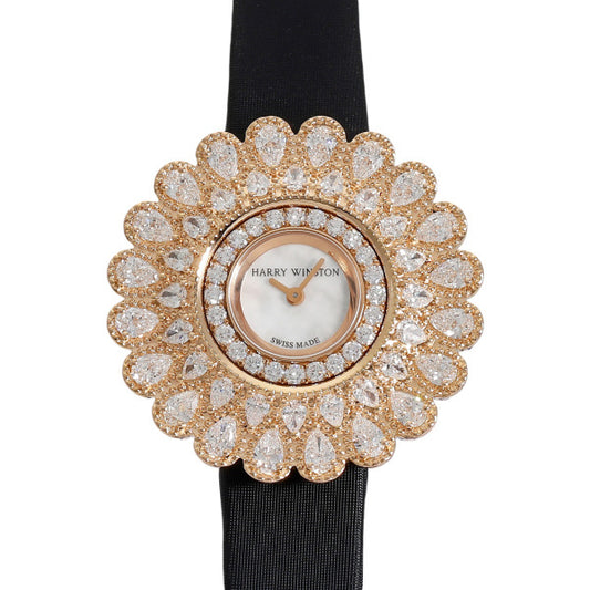 Harry Winston Marquise Time HJTQHM36RR001 – 18K Rose Gold Diamond MOP Dial Satin Strap Ladies Quartz Watch (Rare Collector Grade)