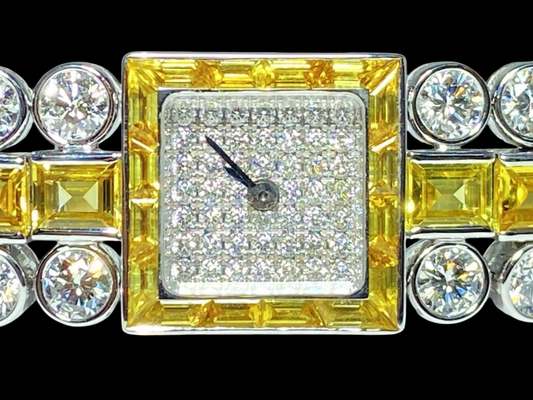 Harry Winston Signature Baguette Jewelry Watch 120LQ14W WG × Fancy Yellow & White Diamonds – Ultra High Jewelry Timepiece – SA Rank