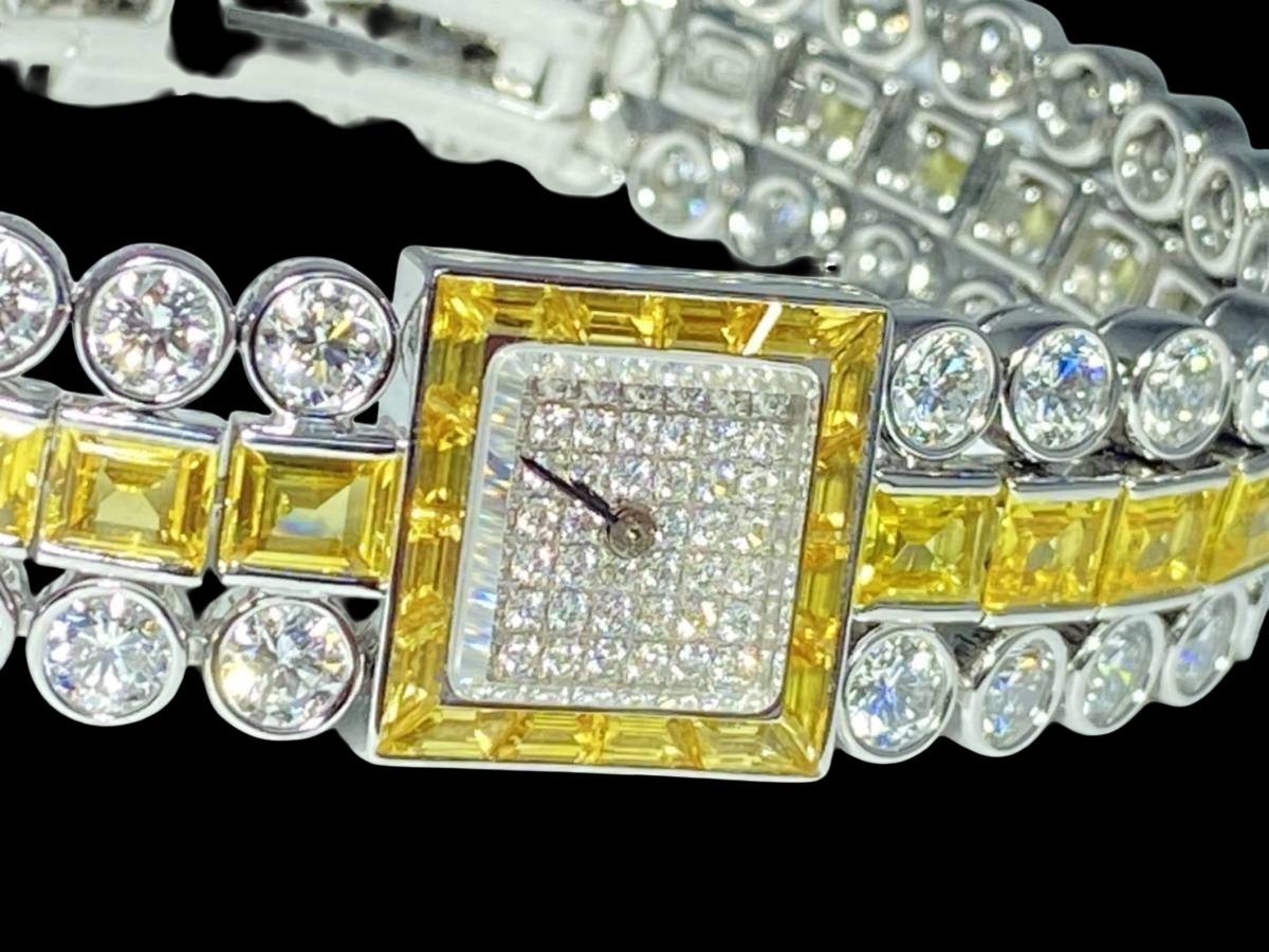 Harry Winston Signature Baguette Jewelry Watch 120LQ14W WG × Fancy Yellow & White Diamonds – Ultra High Jewelry Timepiece – SA Rank