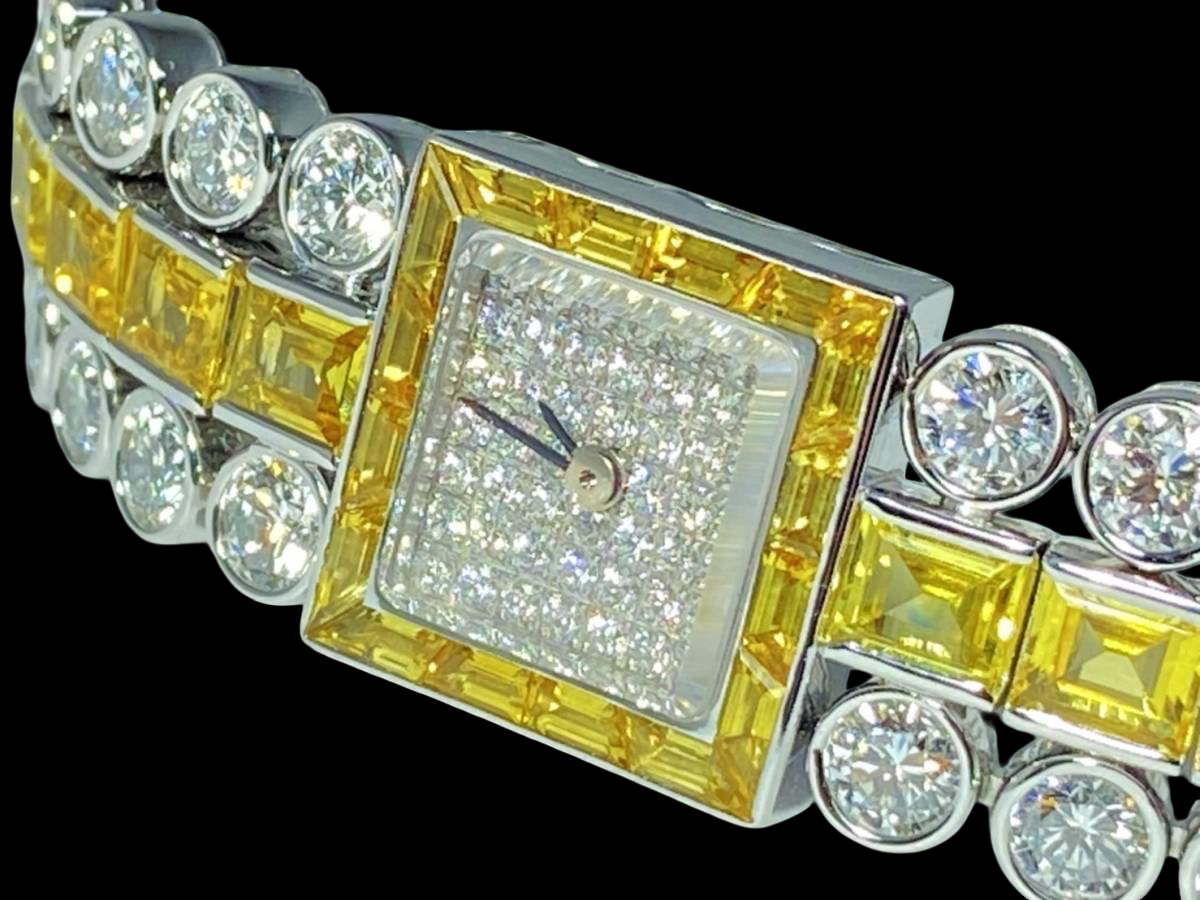 Harry Winston Signature Baguette Jewelry Watch 120LQ14W WG × Fancy Yellow & White Diamonds – Ultra High Jewelry Timepiece – SA Rank