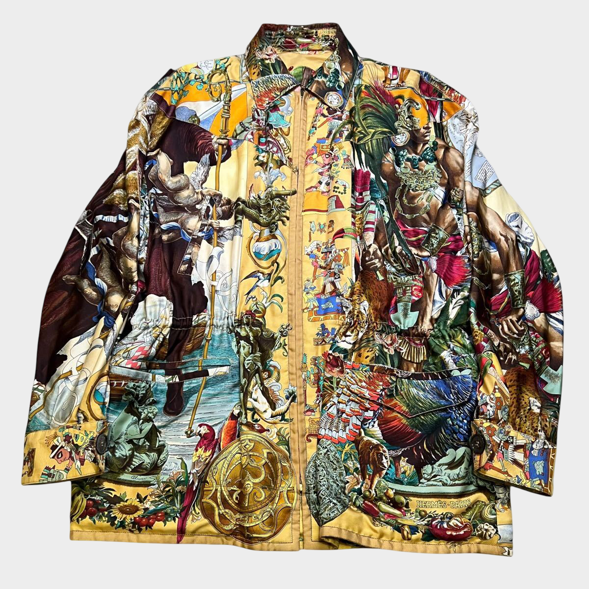 Hermès 1992 Kermit Oliver Reversible Silk Jacket — Museum Archive Art-to-Wear, Rare Illustrated Textile